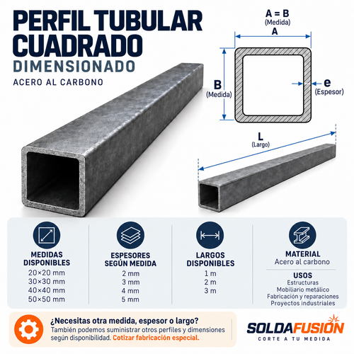 Perfil tubular cuadrado de acero dimensionado