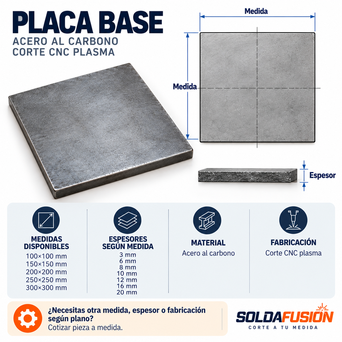 Placa base de acero cuadrada fabricada a medida